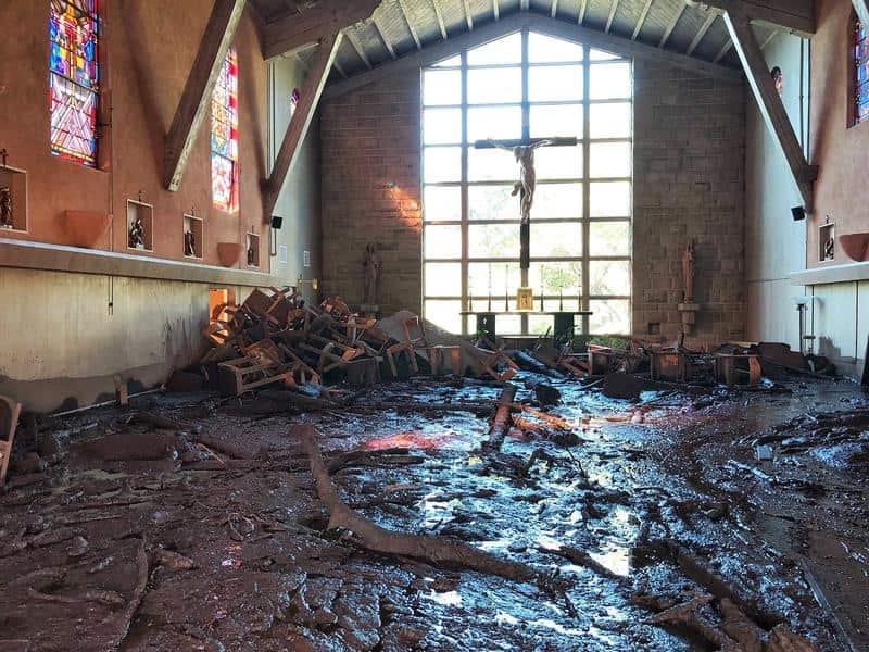 A home filled with mud and debris in the southern California mudslides