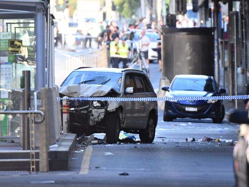 The scene of the Flinders Street car attack in Melbourne.