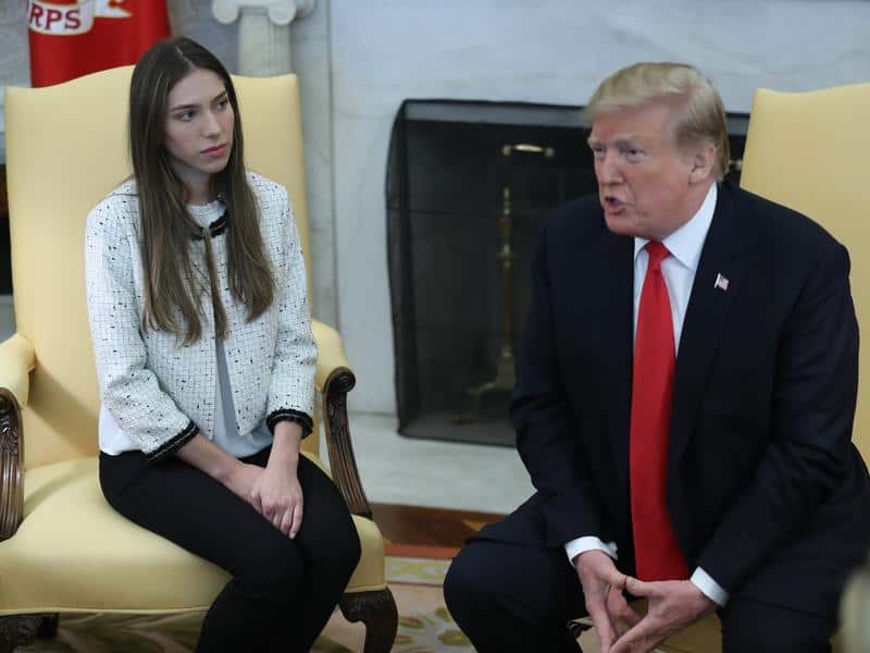 President Donald Trump welcomes Fabiana Rosales to the White House