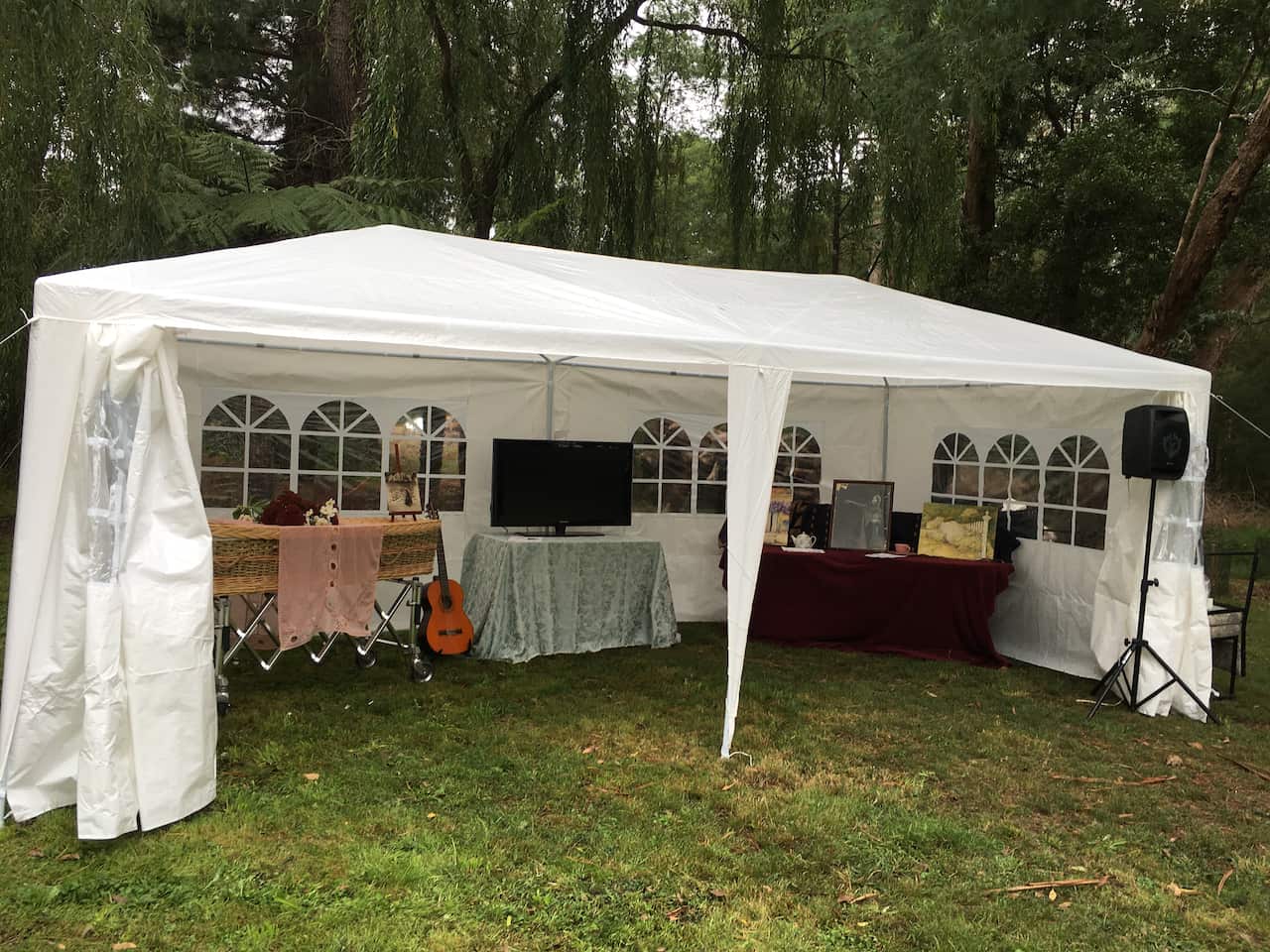 A marquee set-up for a outdoor funeral by The Last Hurrah.