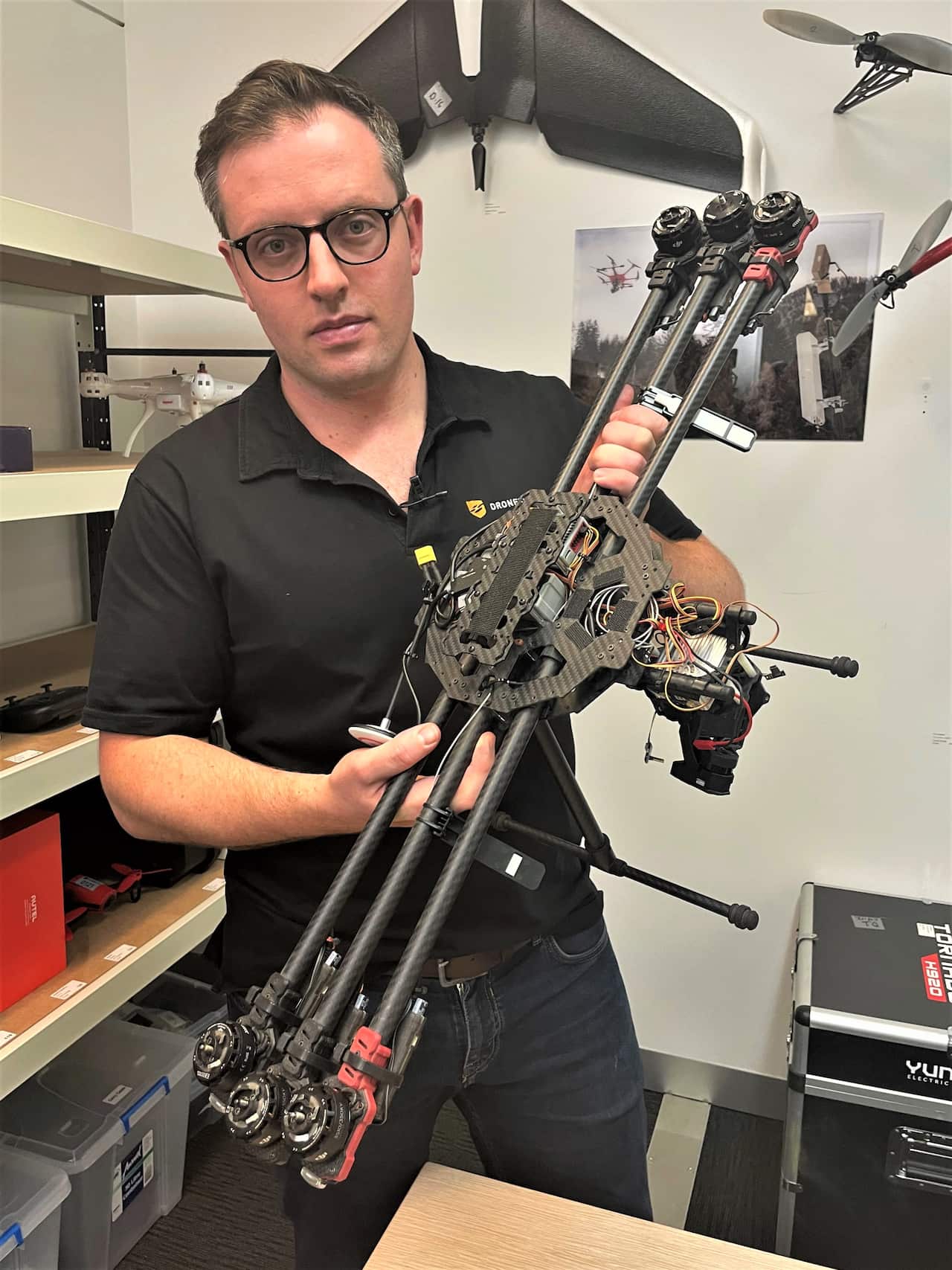 Angus Bean with a home-made drone