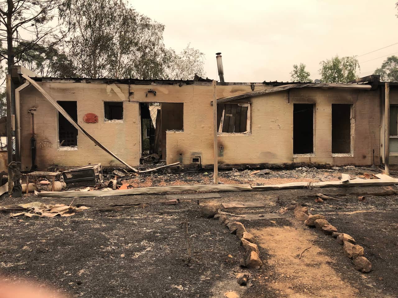 Jann Gilbert's home after it was destroyed by a bushfire