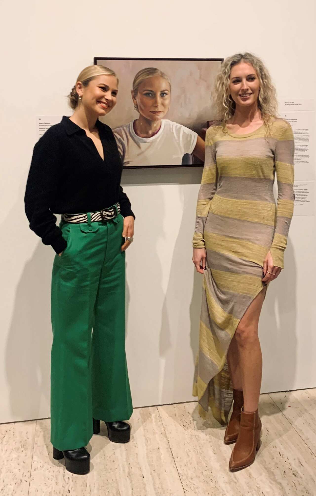 Grace Tame (left) with Kirsty Neilson at the Archibald Prize.