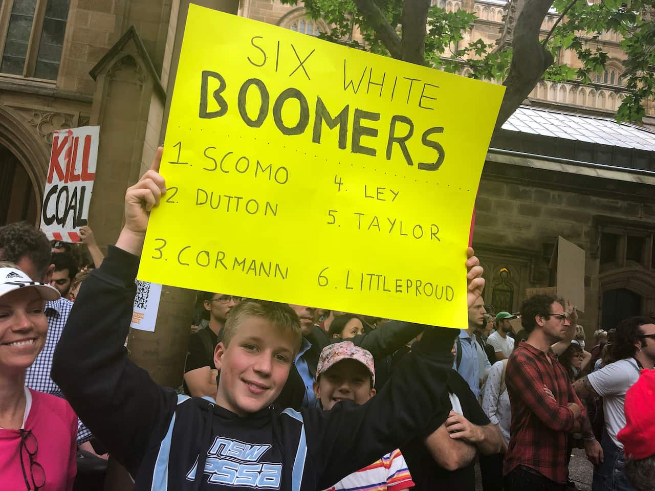 Protest sign at a climate rally.