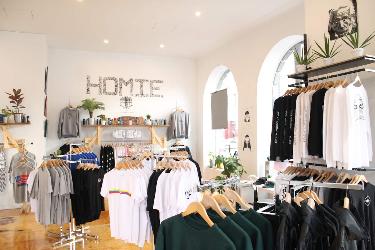 Clothes for sale HoMie Clothing shop on Melbourne's Brunswick street.