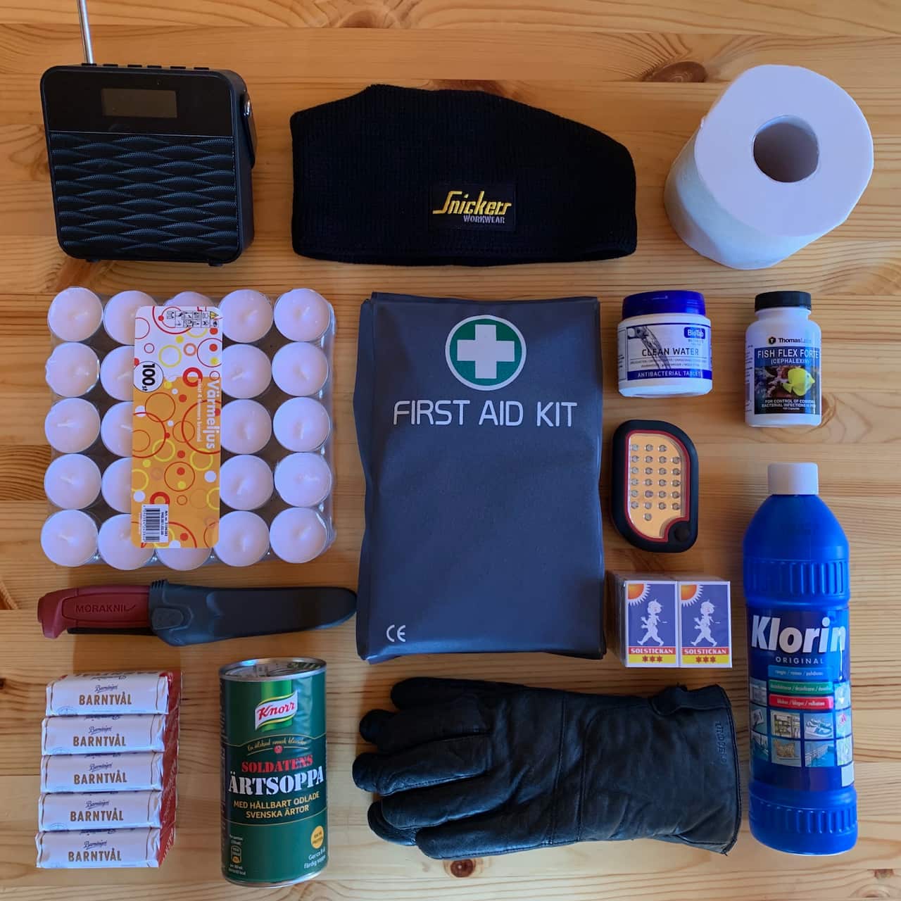 A basic kit for preppers includes, food, safety supplies and a radio.