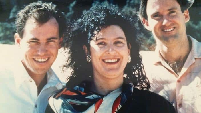 Nicholas Stuart (left) in 1989 with reporters Catherine McGrath and Dr Richard Smith.