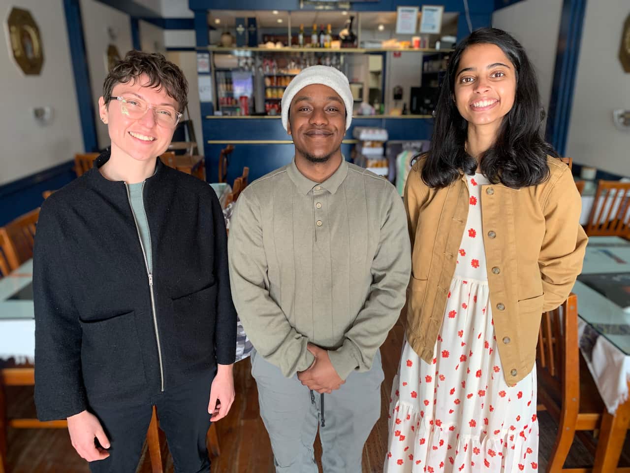 Yusuf (centre) with Marianna De Liseo (left) and Mallika Murthy (right) from CMY.