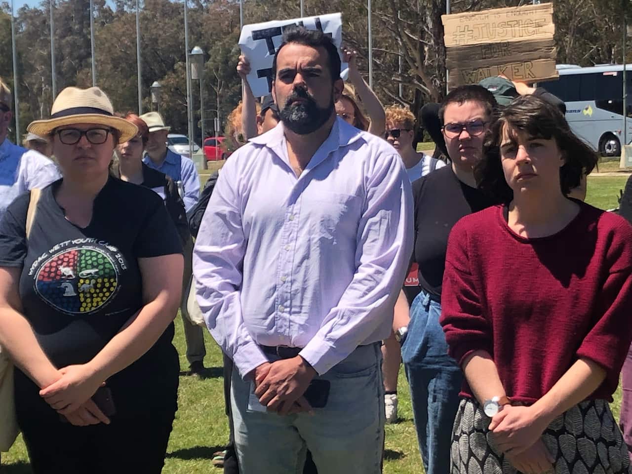 Supporters gather outside Parliament House.