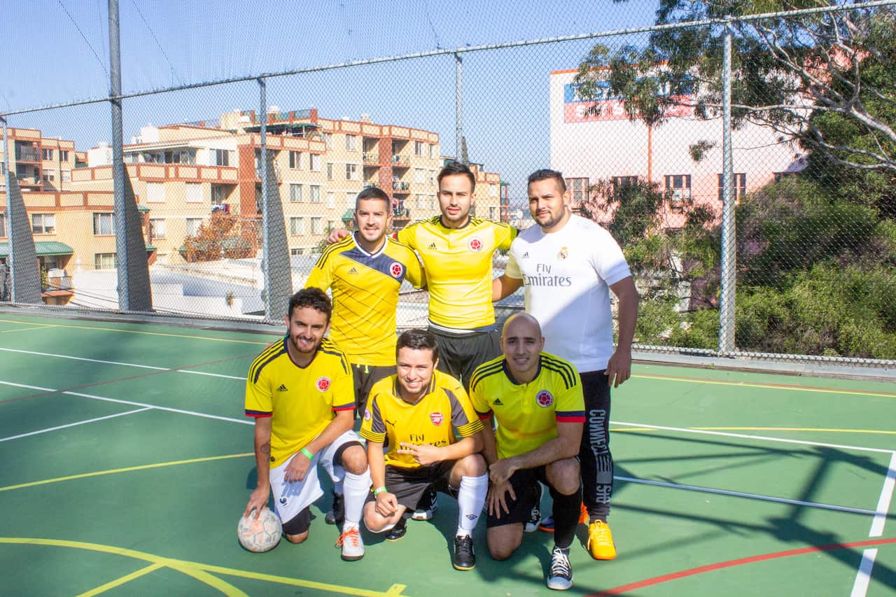 Colombian footballers pose at a tournament in Sydney