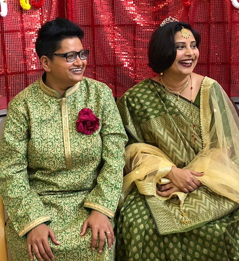 Nasreen Yasin and Payel Ray at their wedding in October 2018.