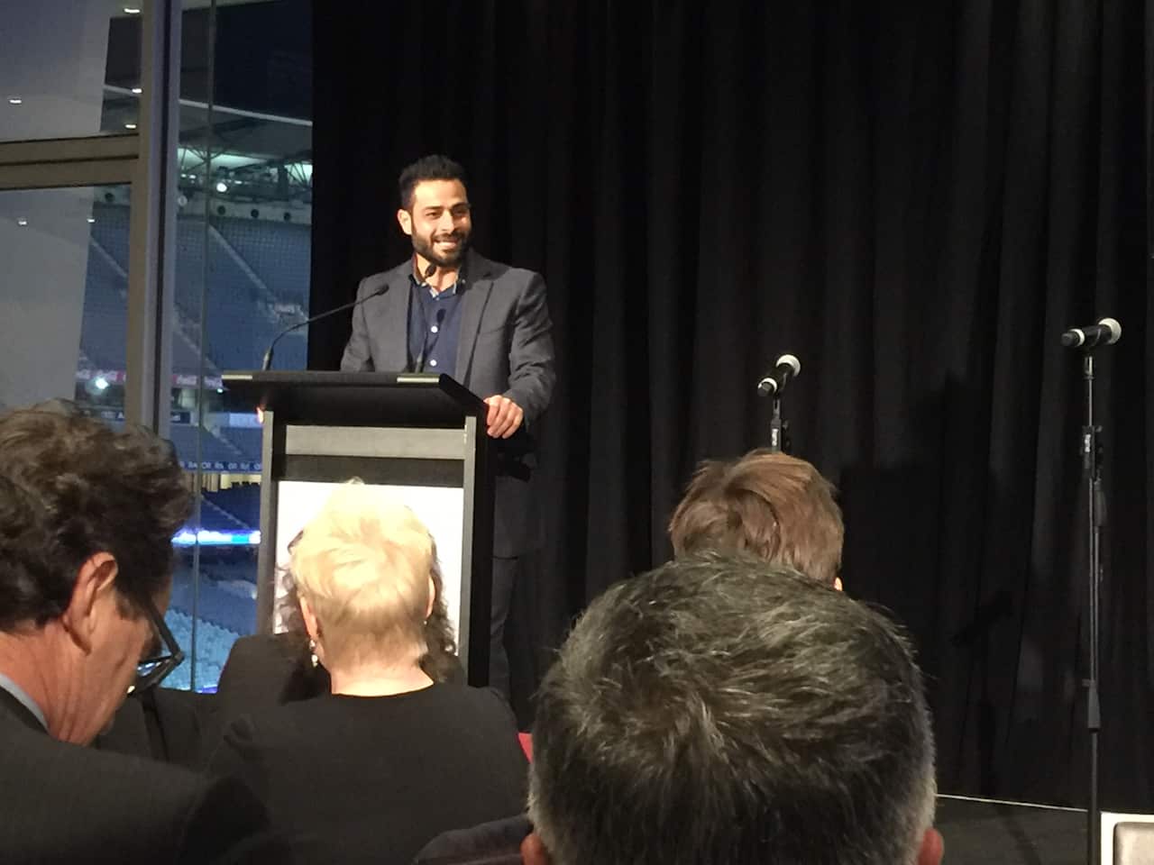 Ali Fahour addresses the audience