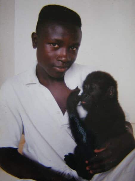 A young Bruno with Gerry the gorilla.