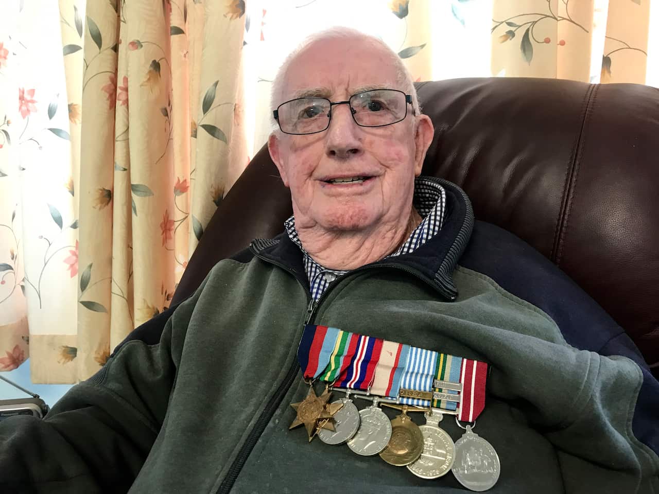 Veteran Ron Shepheard with his medals from his service in WW2, Japan and Korea.