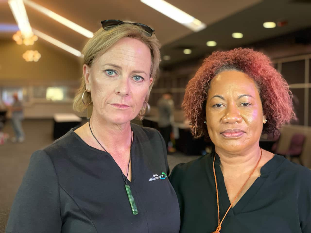Rose from Nerang Neighbourhood Centre and Ema Vueti from Pacific Islanders Council Queensland at Disability Royal Commission forum in Logan.
