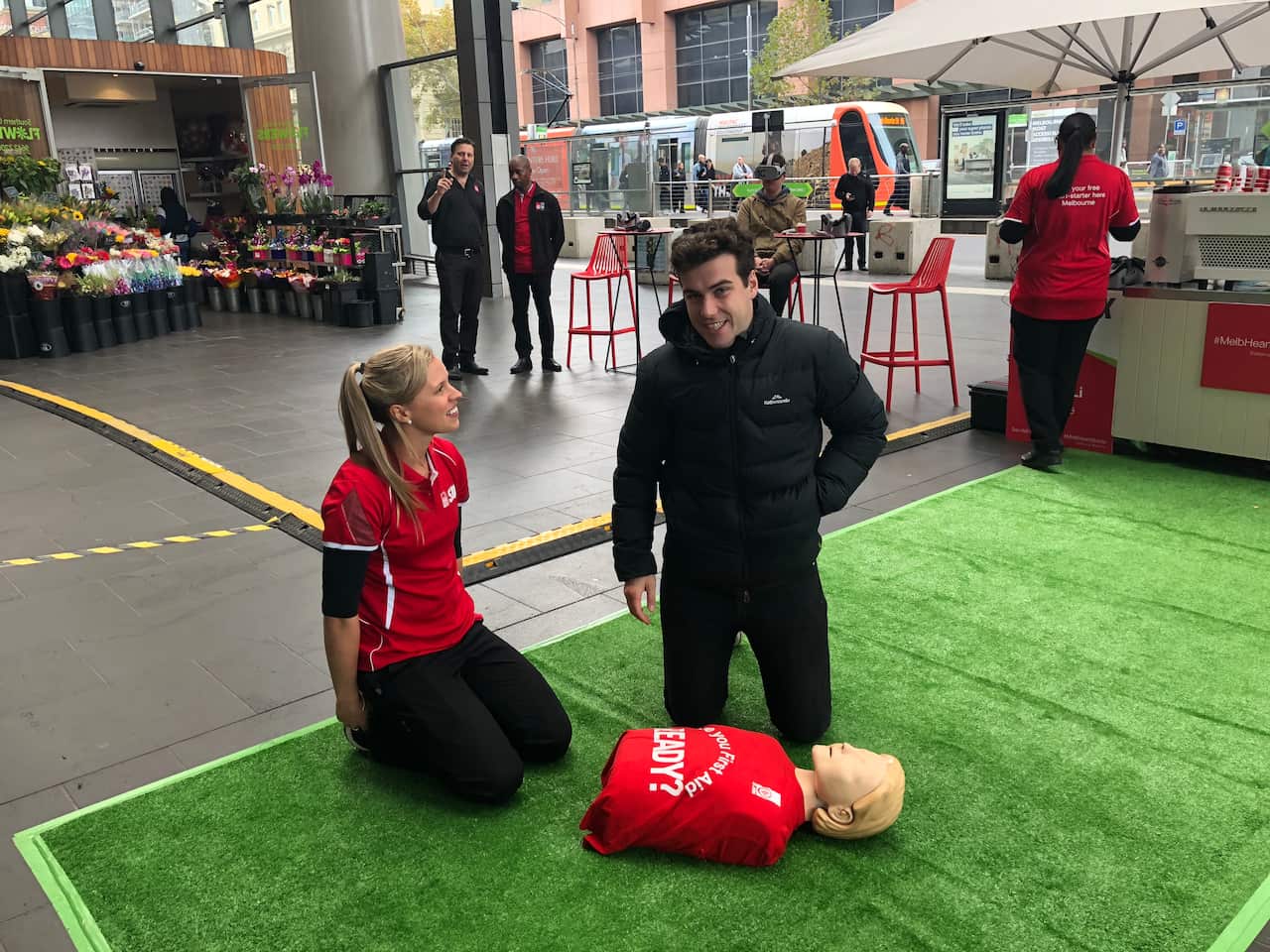 Teacher Tim Smith tests out his CPR skills 