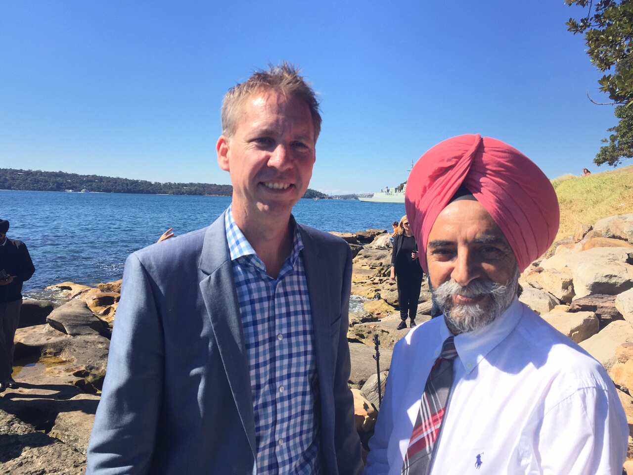 Sydney Kings Managing Director Jeff Van Groningen and Surinder Singh, a director of the Australian Sikh Association