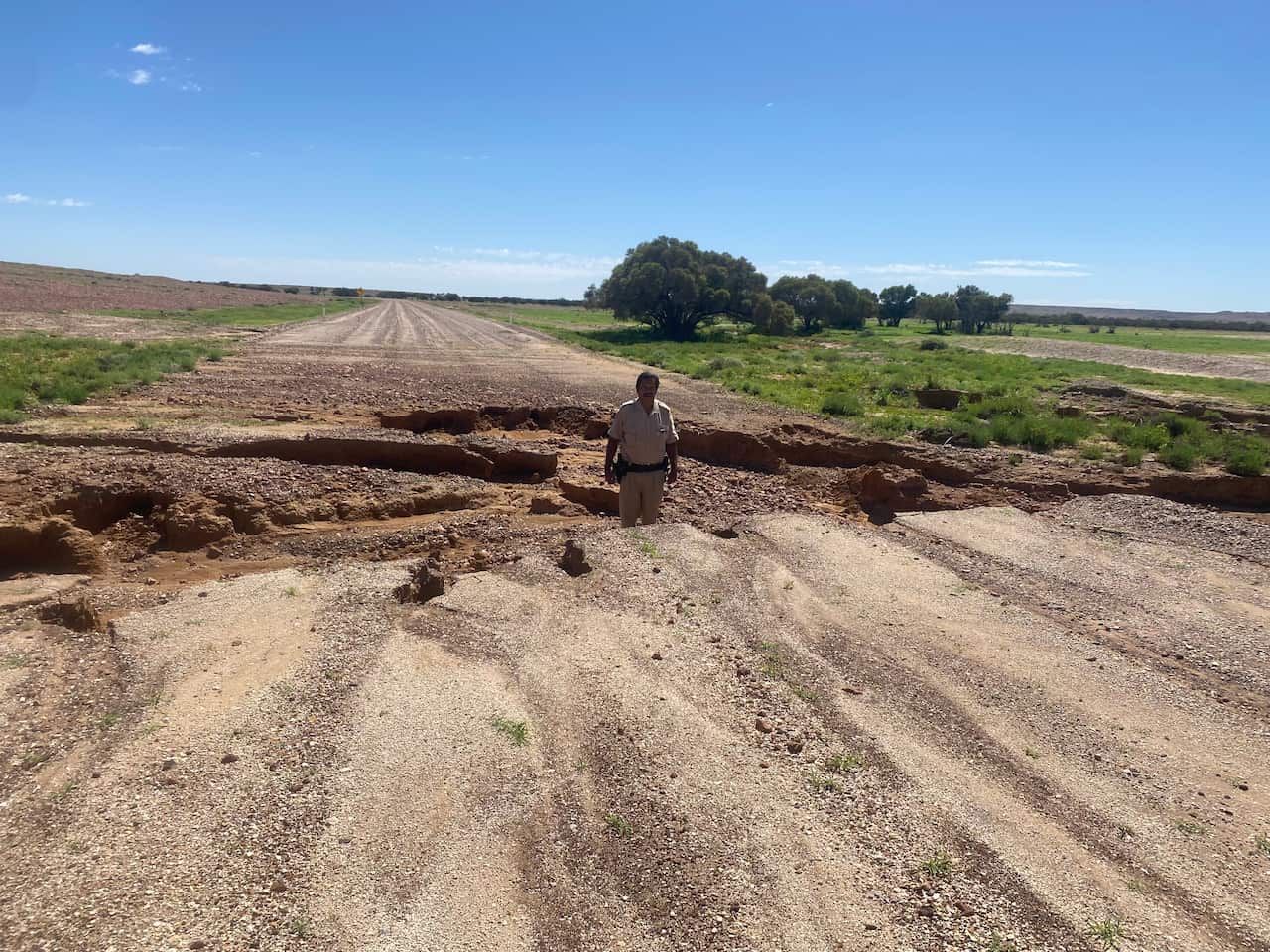 Damage to part of the road to Coober Pedy,