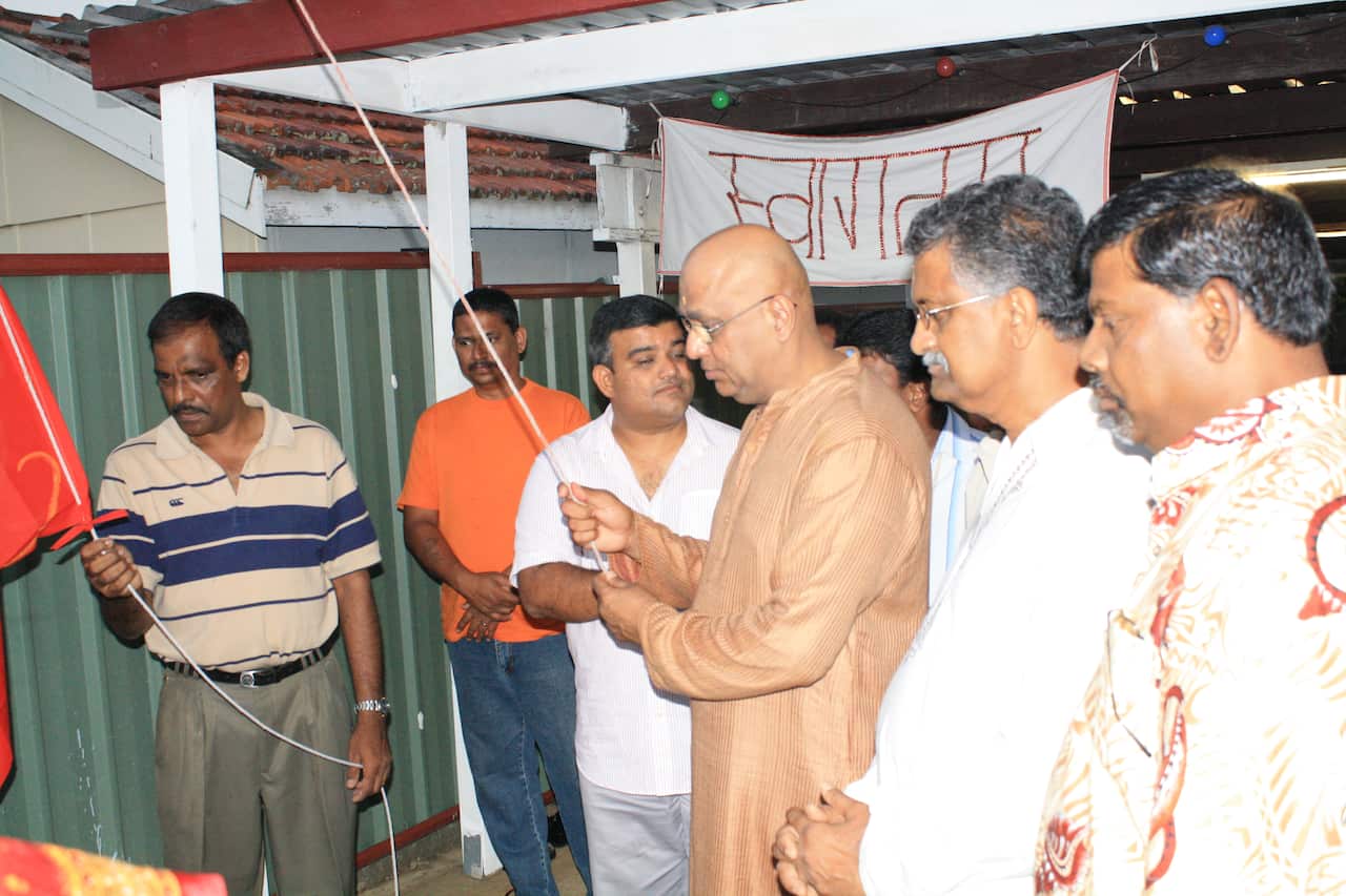Mr Chandra opening the temple.