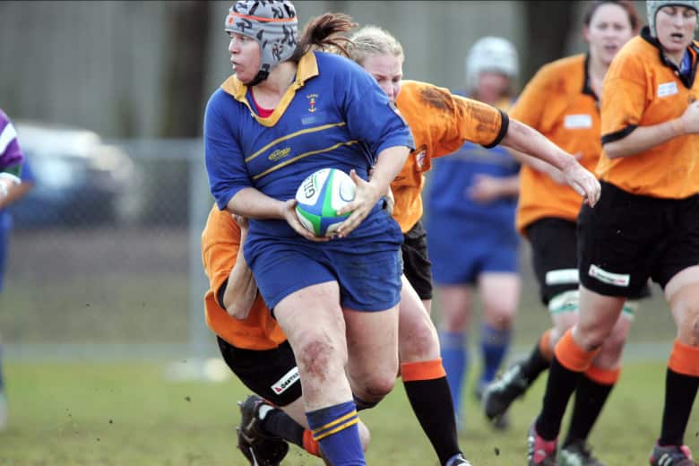 Caroline Layt playing Rugby in 2006.