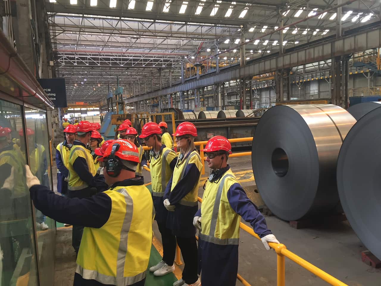 AIS sportswomens and Bluescope Steel employees on a tour of the Steelworks at Port Kembla in Wollongong NSW