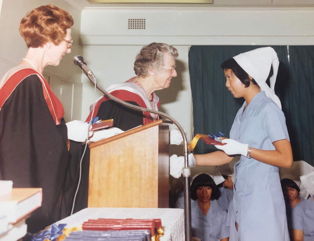 Agnes Shea receives an award at Balmain Hospital, Sydney 1974. 