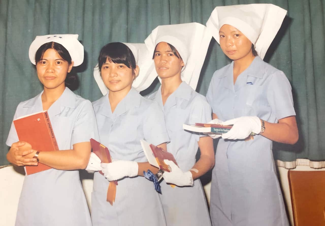 Agnes Shea (far right) escaped Martial Law in the Philippines to work at Balmain Hospital in Sydney's inner-west.