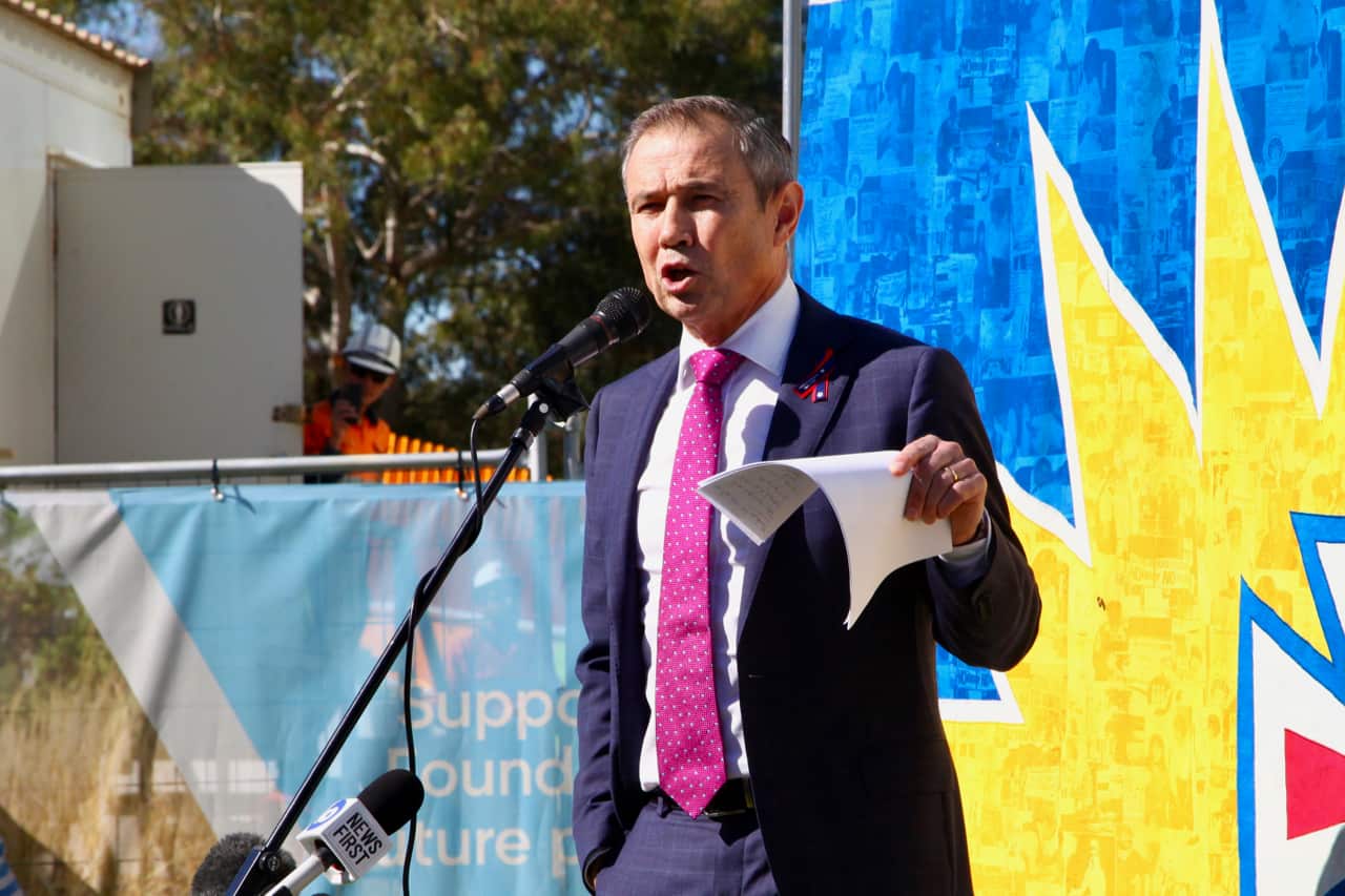 WA Health Minister Roger Cook addresses the rally. 
