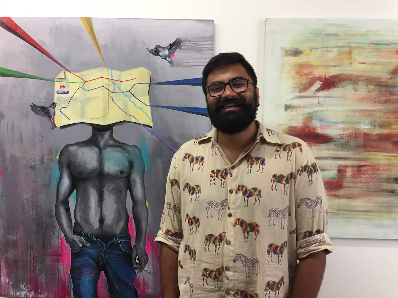 Aditya Raj at his exhibition 'Refracted Lives', organised by the Sydney Gay & Lesbian Mardi Gras Visual Arts program.