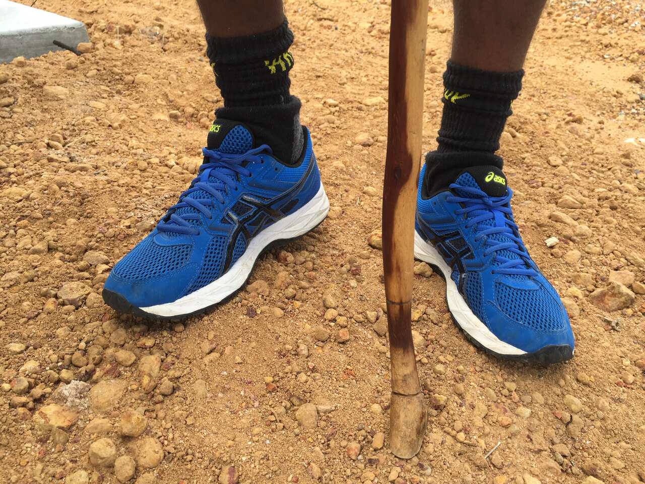 Clinton Pryor’s shoes are wearing up well after six days on the road – he plans to be out there for about seven months.