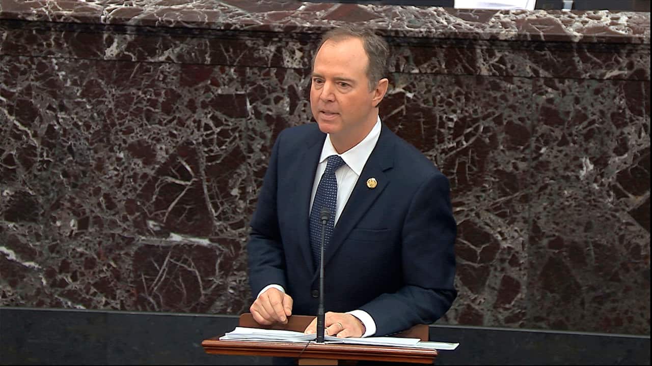 House impeachment manager Adam Schiff speaks during the impeachment trial against President Donald Trump in the Senate.