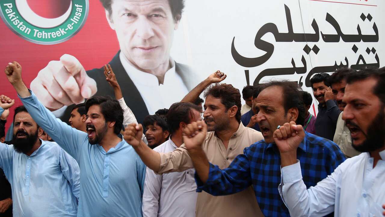 Supporters of Imran Khan celebrate the election  of Imran Khan as the Prime Minister.