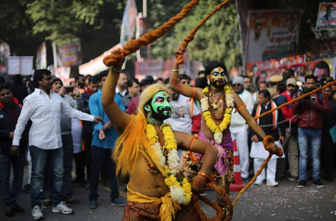 Celebrations after Rahul Gandhi takes over as Congress party president from his mother Sonia Gandhi.