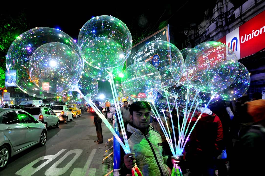 Indians celebrate at the Kolkata Park street area.