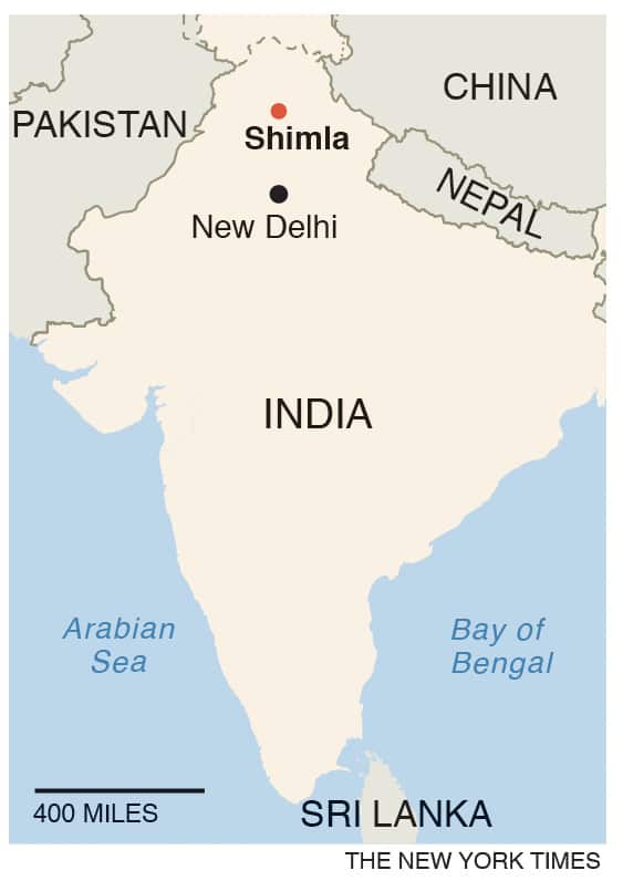 A map showing the Indian resort town of Shimla.