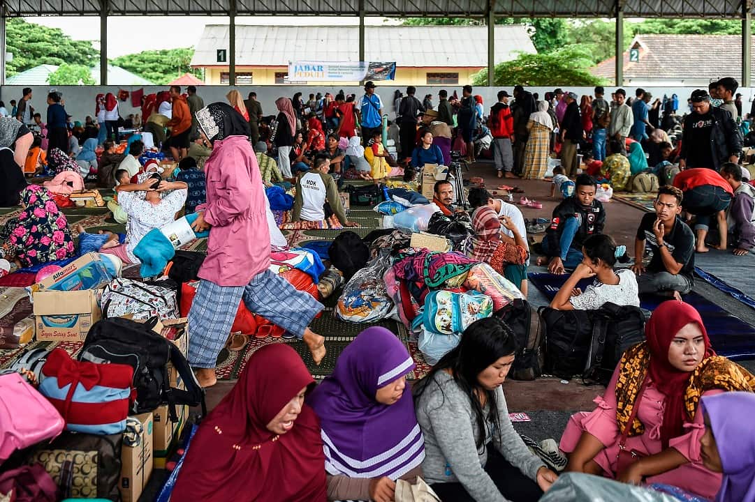 Survivors at a relief centre in Kalianda in Lampung province after they were evacuated from Sebesi island following the December 22 tsunami.