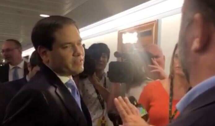 Marco Rubio and right-wing conspiracy theorist Alex Jones face off during the cringe-worthy exchange. 