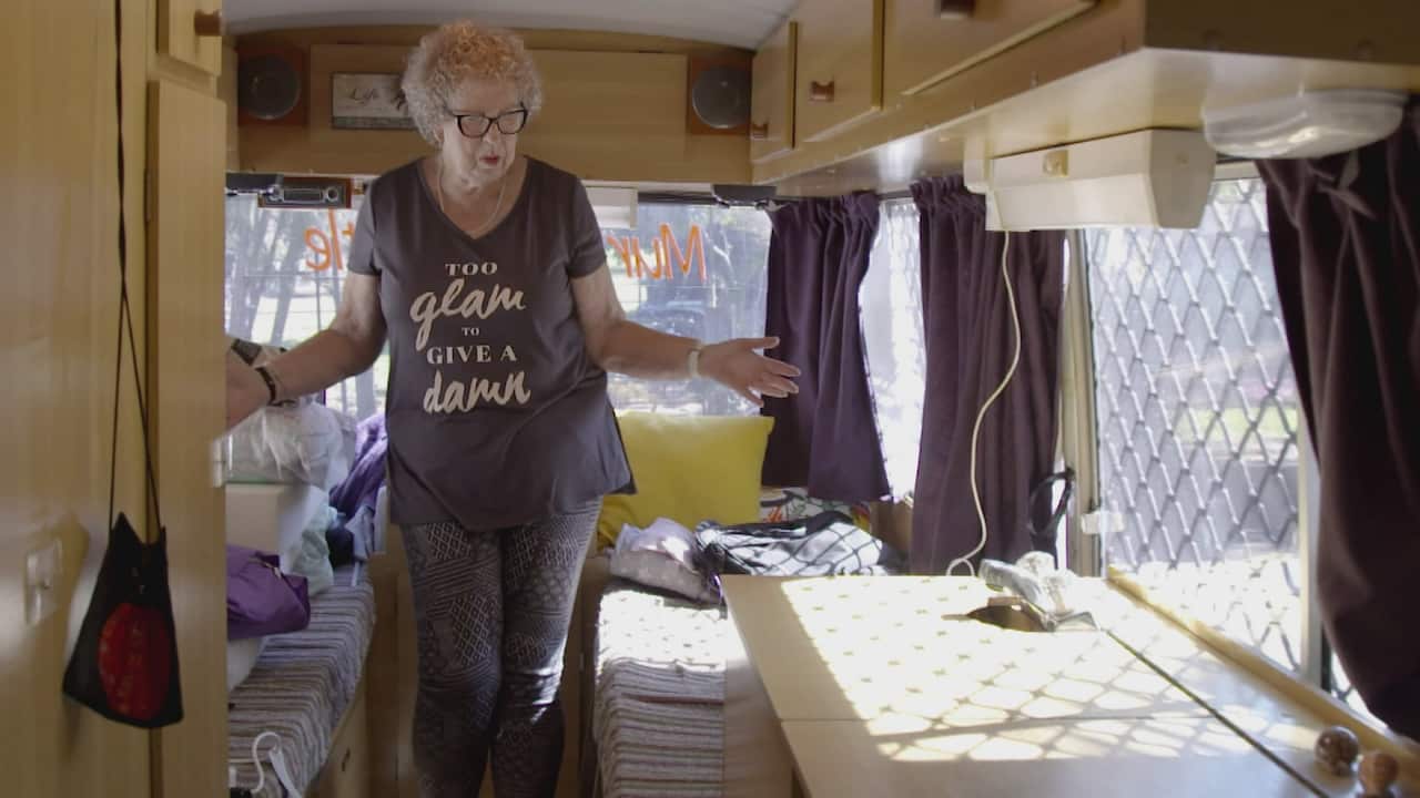 Di Hill shows off her living space in the bus