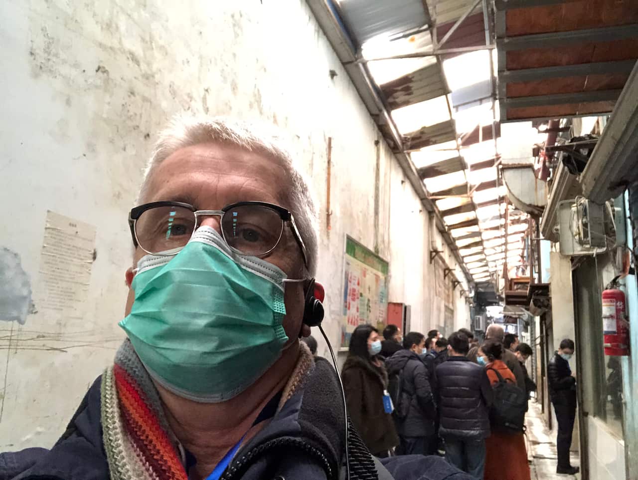 Professor Dwyer inspects the Huanan wet market in Wuhan. 