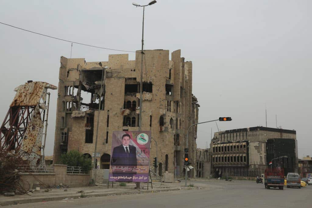  Electoral campaign poster of Iraqi parliamentary elections candidate is seen in Mosul, Iraq on May 9, 2018. 