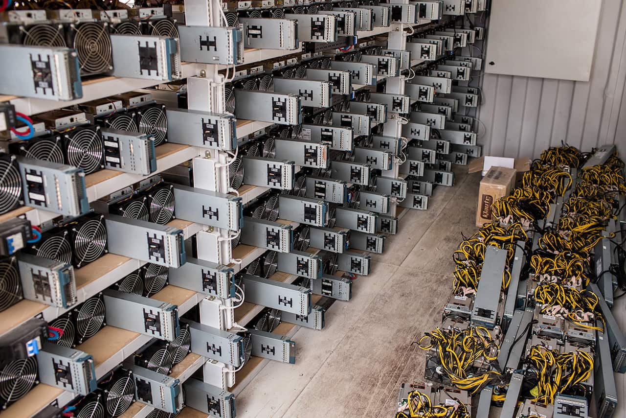 Inside a Bitcoin mining warehouse outside of Tehran, Iran.