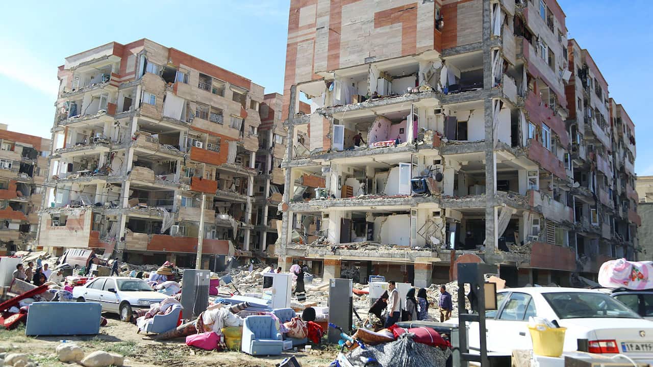 Apartments in Sarpol-e Zahab, western Iran, are in ruins on Nov. 13, 2017, after a magnitude-7.3 earthquake rocked the Iran-Iraq border.