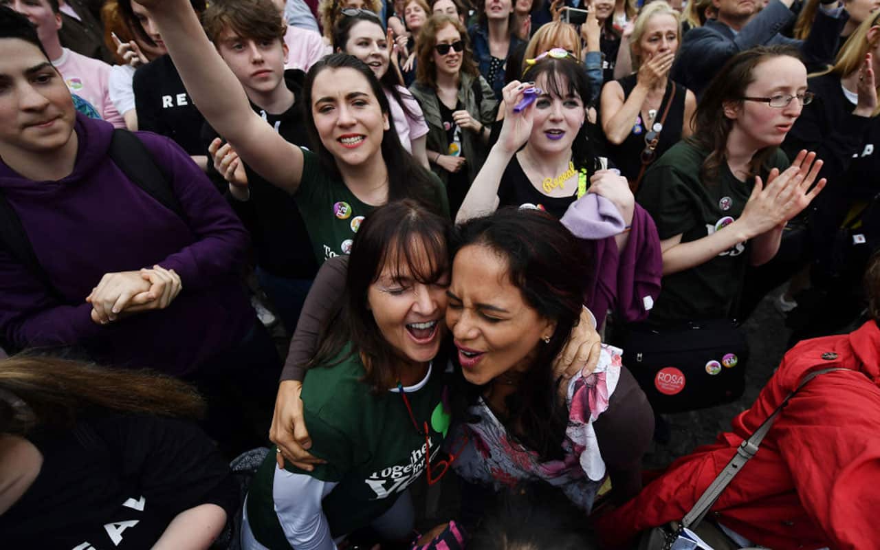 Yes voters celebrate as the result of the Irish referendum on the 8th amendment concerning the country's abortion laws is declared.