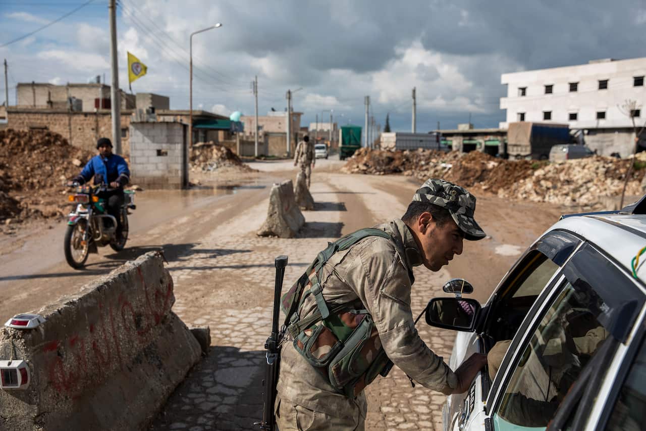 A Syrian border checkpoint in the northern city of Manbij, Syria, formerly a hot spot for IS fighters.