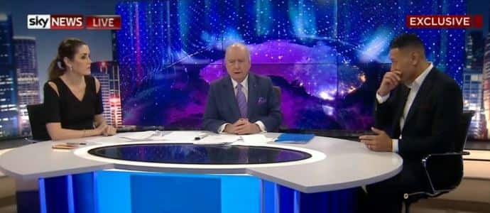 Former Rugby Australia star Israel Folau opens up to Sky News Australia hosts Peta Credlin (left) and Alan Jones. 