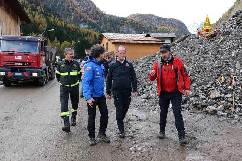 The governor of the Veneto region, Luca Zaia checks the devastation left behind after a week of bad weather.