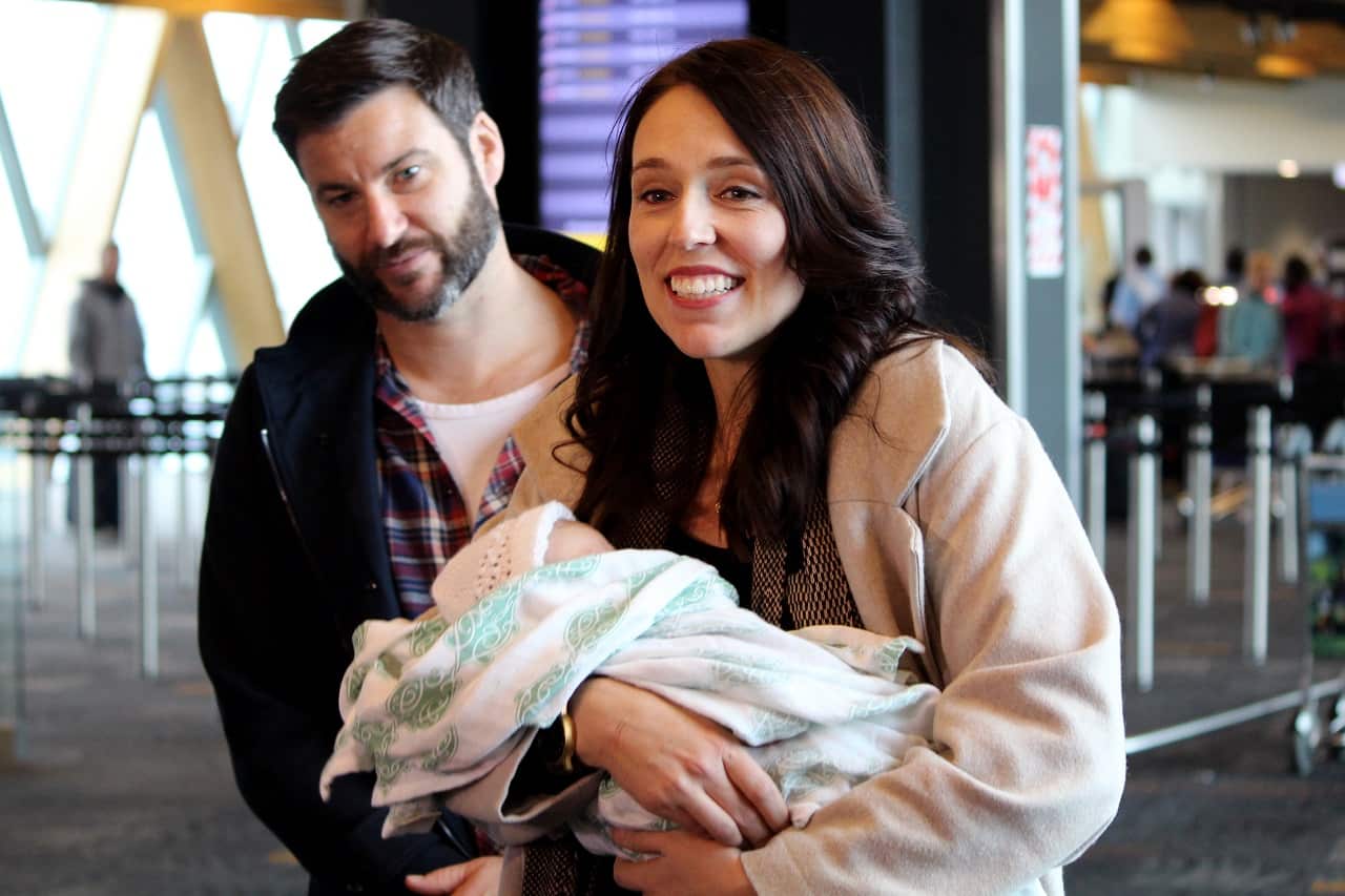 New Zealand prime minister Jacinda Ardern and Clarke Gayford with her daughter Neve.