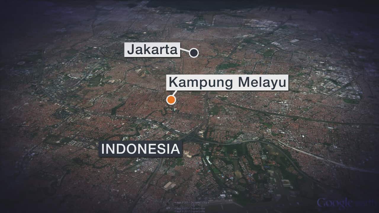 The blasts went off five minutes apart at Jakarta's Kampung Melayu terminal (Google Earth/SBS)
