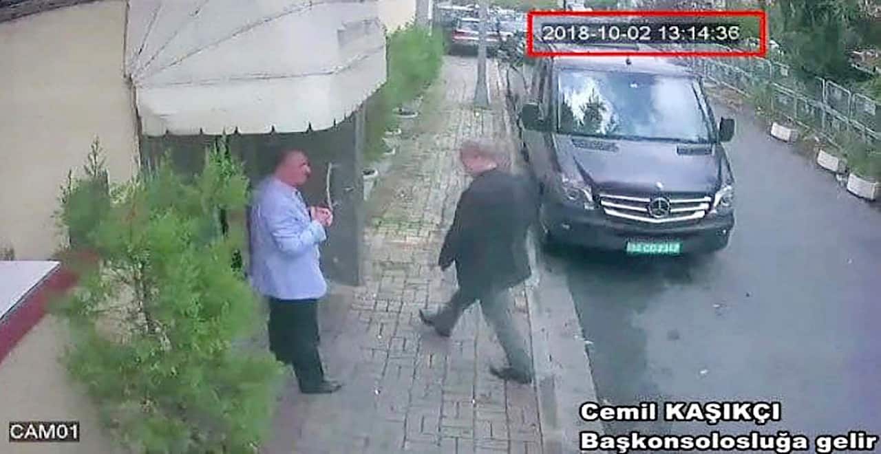 October 2, 2018: CCTV image shows Saudi journalist Jamal Khashoggi entering the Saudi consulate in Istanbul, Turkey.