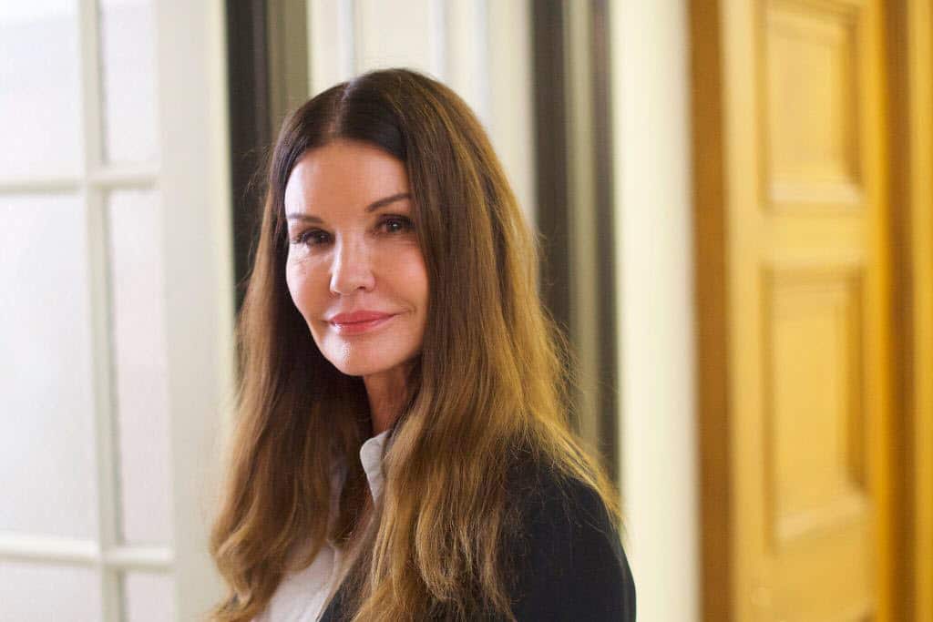 Bill Cosby accuser model Janice Dickinson, 63, walks through the Montgomery County Courthouse.